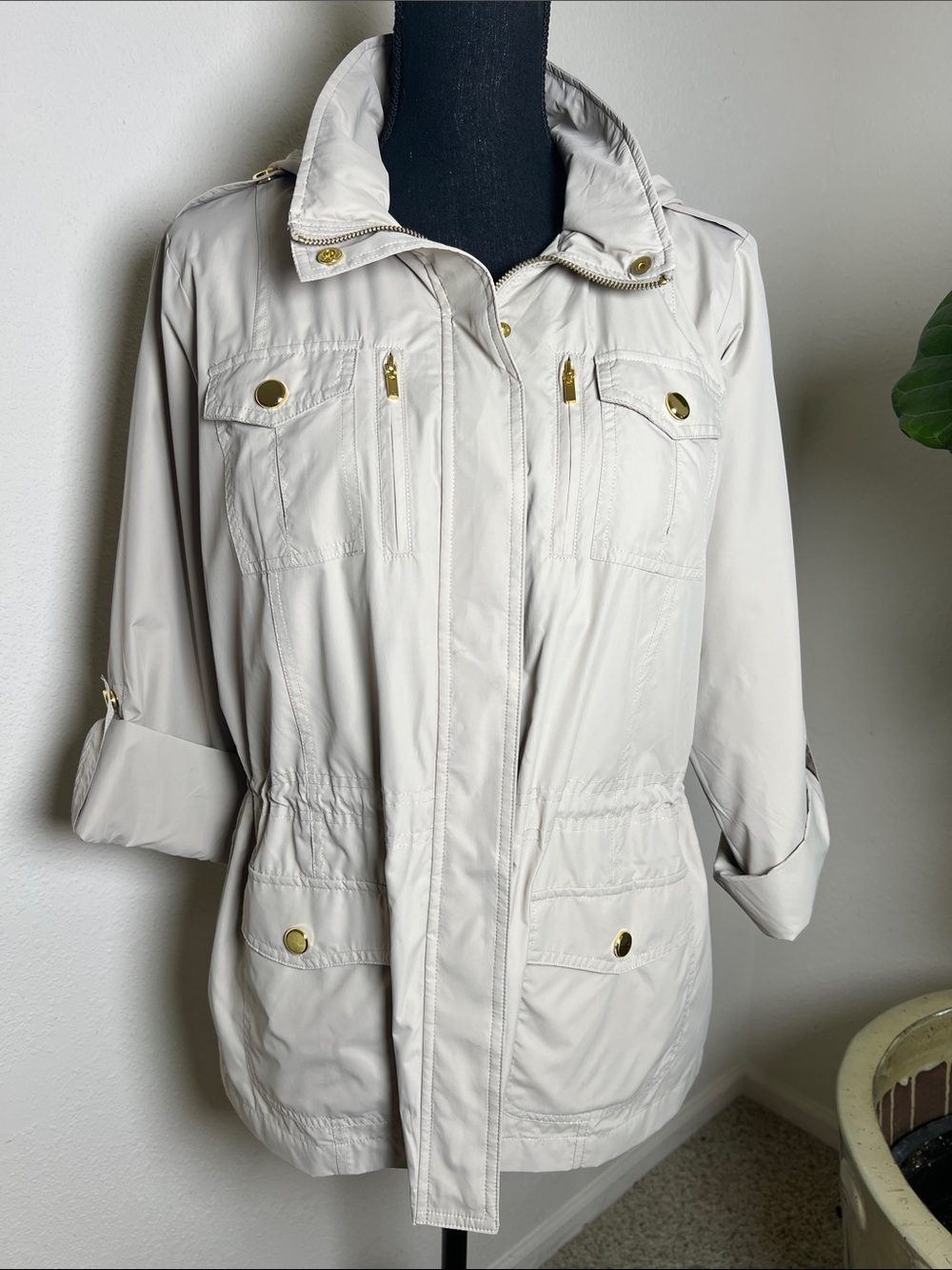 Style & Co. Women’s Hooded Anorak Jacket in Beige Size Petite Large
